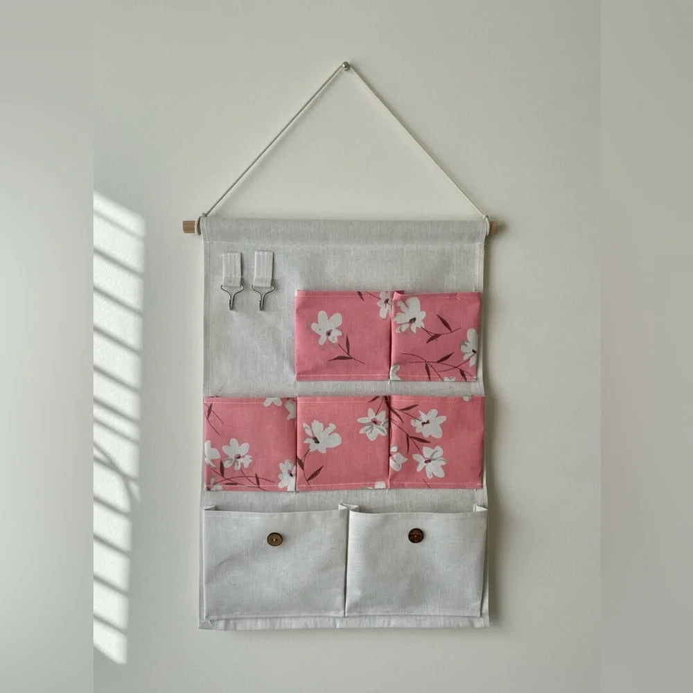 Pink and White Hanging Wall Organizer